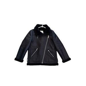 ZARA Women Black Faux‎ Leather Shearling Lined Moto Biker Jacket Size Medium